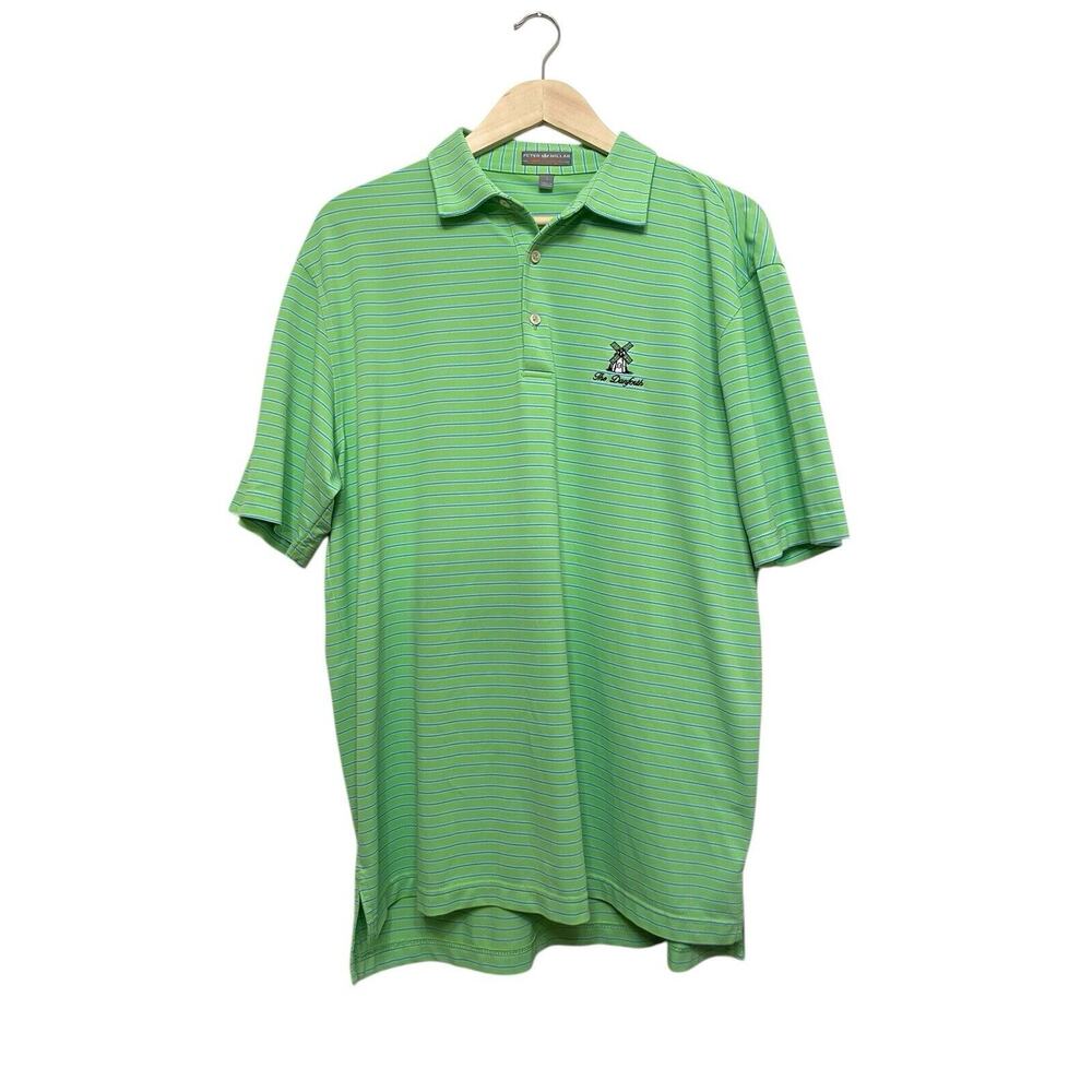 Peter Millar Summer Comfort Golf Polo Shirt Men Size Large Green Stripe Blue